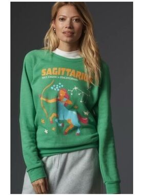 Anthropologie Midnight Rider Carolita Sagittarius Zodiac Sweatshirt Green XXS